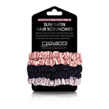 SLIM SATIN HAIR SCRUNCHIES (5 pack - Blush, Black, Gray)