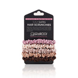 SLIM SATIN HAIR SCRUNCHIES (5 pack - Pink, Beige, Mauve, Copper, Dark Brown)