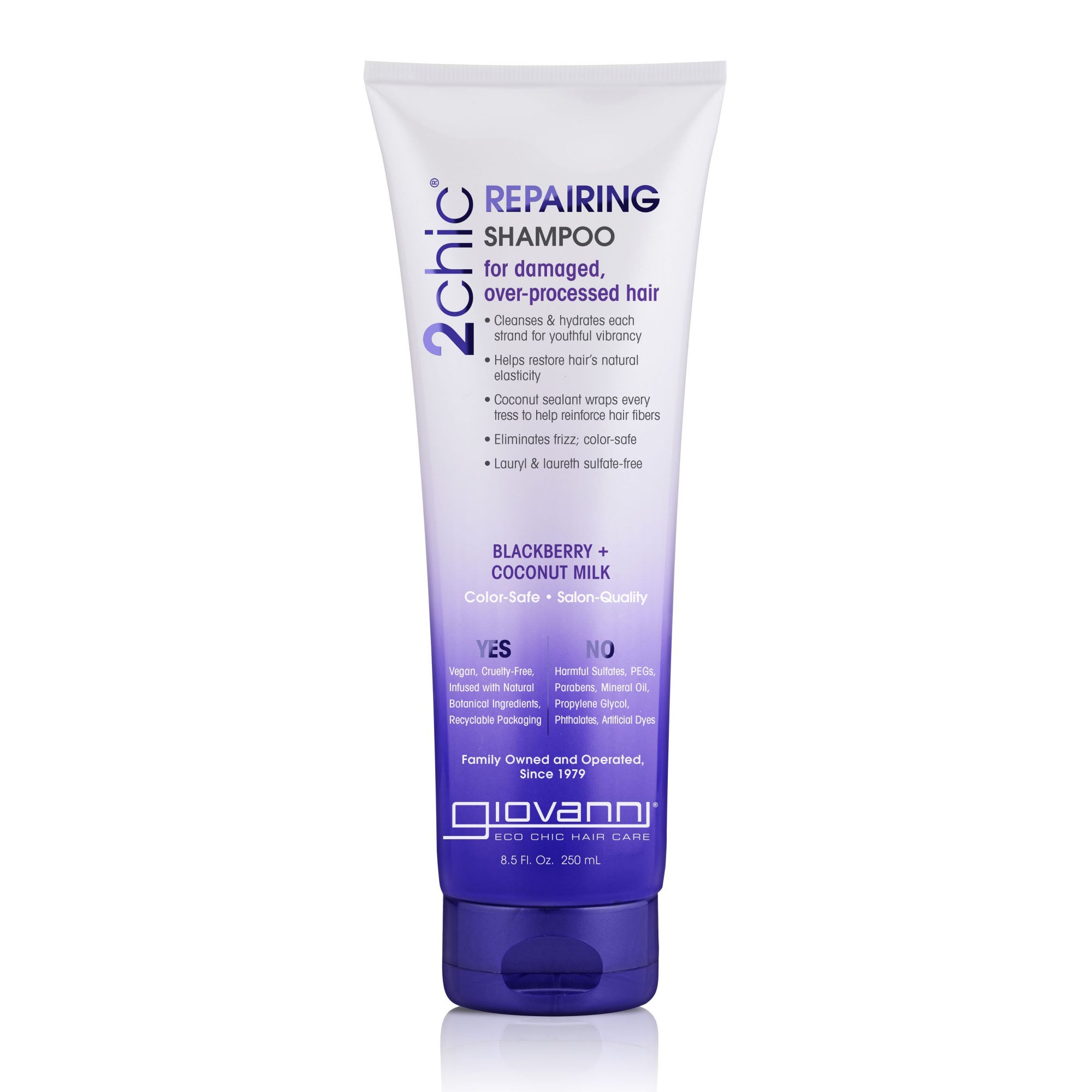 a bottle of Giovanni hair repair shampoo