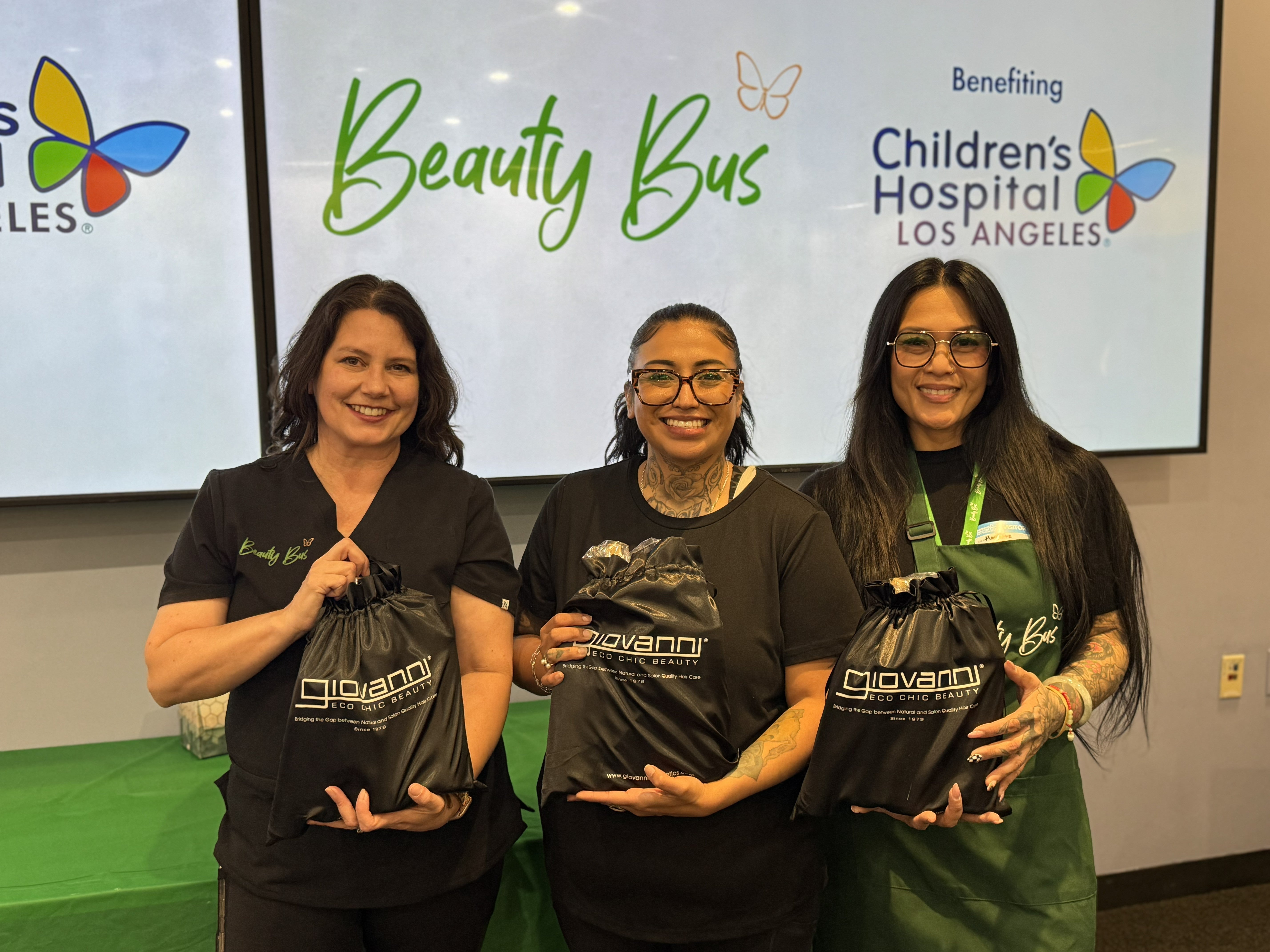 Beauty Bus volunteers receive gifts from Giovanni at Children's Hospital Los Angeles