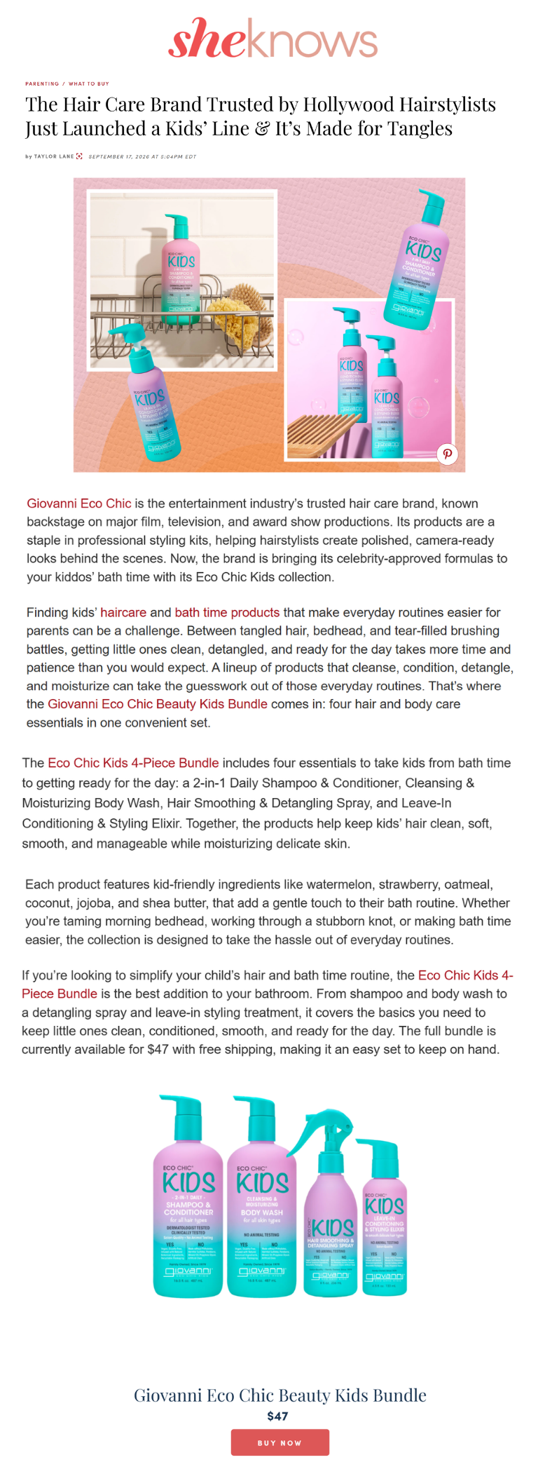 Text article on the KIDS Bundle for SheKnows