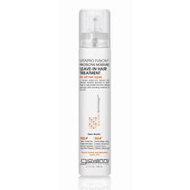 A tall white bottle of Giovanni Cosmetics VITAPRO FUSION™ PROTECTIVE MOISTURE LEAVE-IN HAIR TREATMENT with a spray nozzle, featuring orange and gray text, offers vitamin-rich protection and moisture for all hair types.