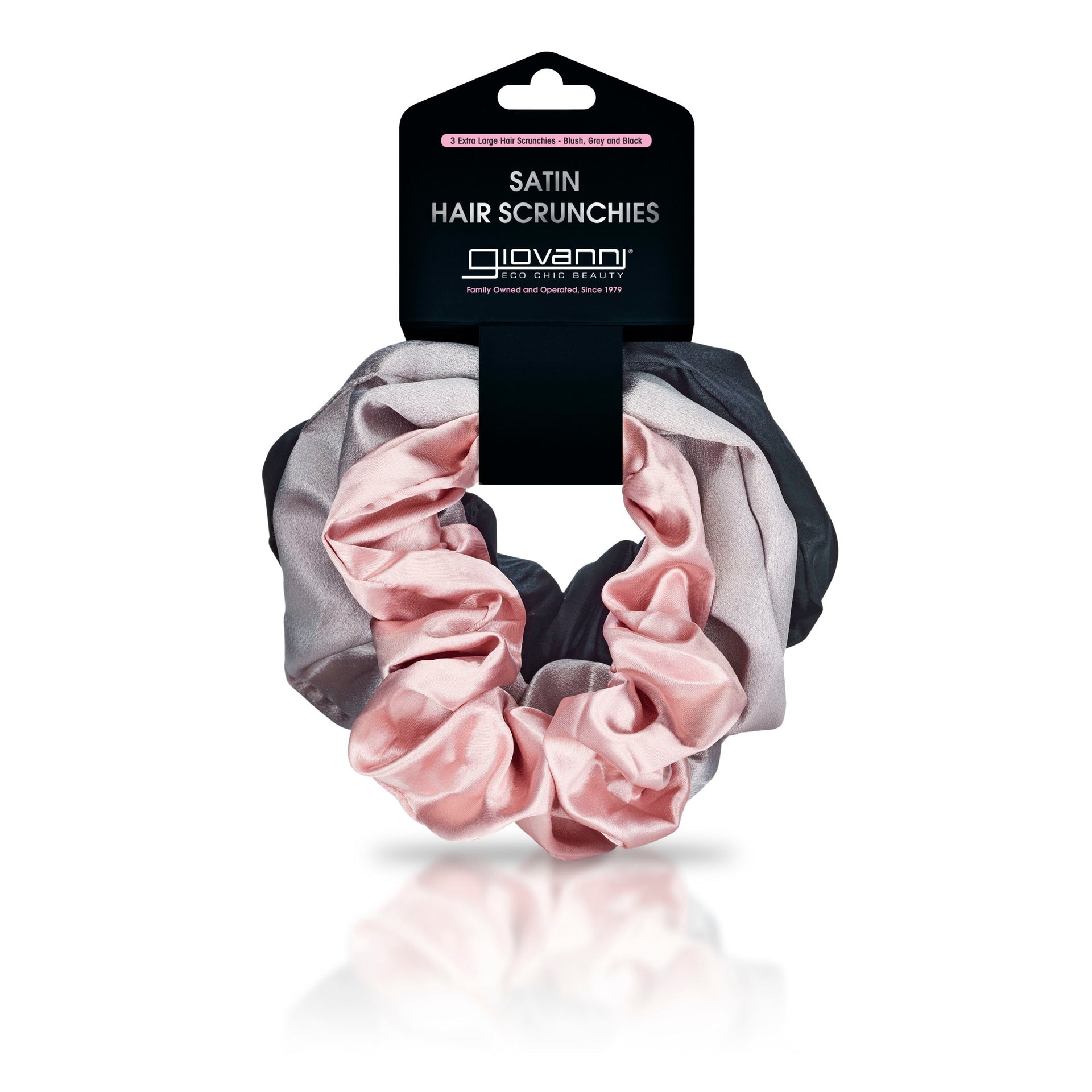 SATIN HAIR SCRUNCHIES (3 pack - Blush, Gray, Black) 1