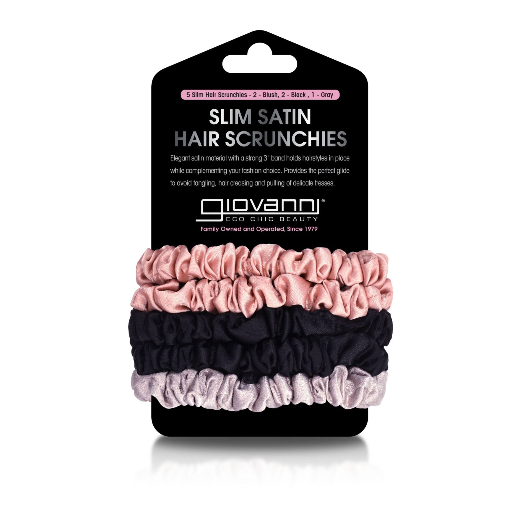 SLIM SATIN HAIR SCRUNCHIES (5 pack - Blush, Black, Gray) 1