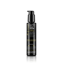 Giovanni Professional Smooth & Silky Hair Serum in a black pump bottle with gold and white text, shown on a white background with a reflection.