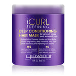 A purple container of Giovanni Cosmetics CURL HABIT™ Curl Defining Deep Conditioning Hair Mask, hydrating and defining all curl types and textured hair with nourishing coconut, jojoba, and shea oils.