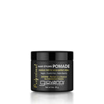 Giovanni Professional Hair Styling Pomade jar with white and gold copy on a white background. 