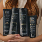 Image of woman holding Giovanni Professional Shampoo, Conditioner, Gel and Cream