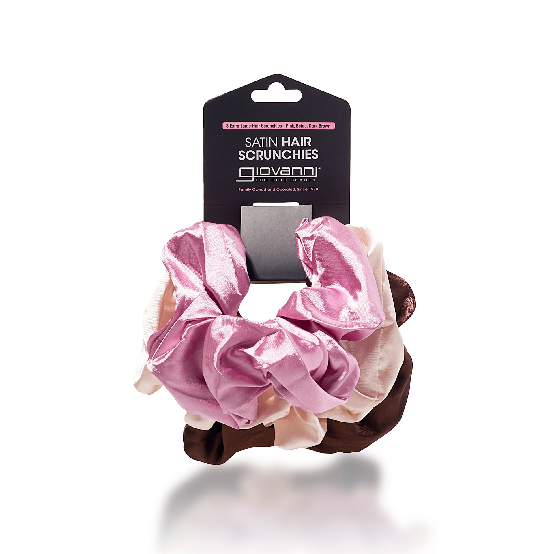 SATIN HAIR SCRUNCHIES (3 pack - Blush, Beige, Dark Brown) 1
