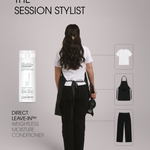 Image of woman from behind with inset images of her outfit pieces including Direct Leave-In Weightless Moisture Conditioner