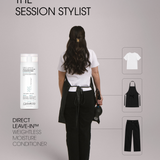 Image of woman from behind with inset images of her outfit pieces including Direct Leave-In Weightless Moisture Conditioner