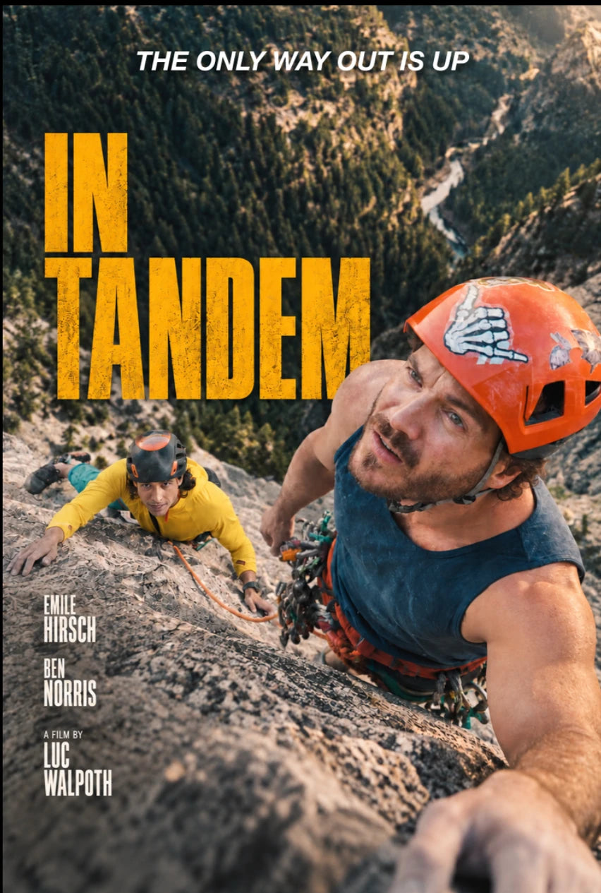 Movie poster for 'In Tandem' showing two climbers on a steep rocky mountain
