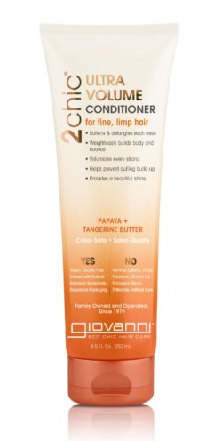 a bottle of Giovanni conditioner for thin hair