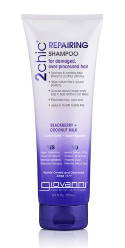 a bottle of Giovanni hair repair shampoo